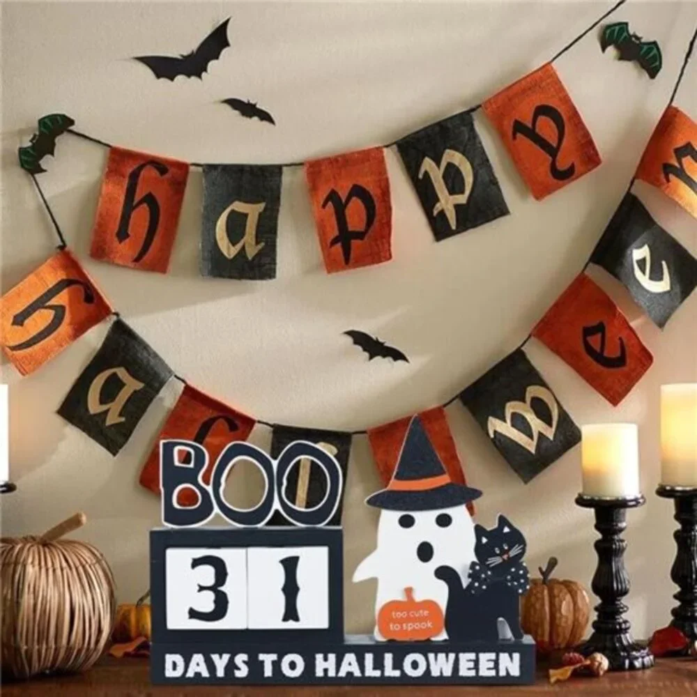 Wood Halloween‎ Countdown Calendar with Ghost Ornaments & Boo Sign, Room Decor
